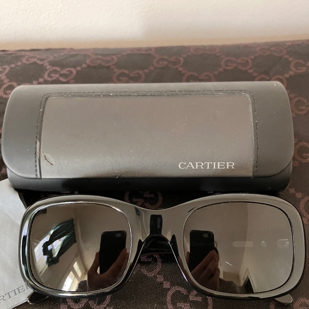 CARTIER Black Sunglasses with Silver Screw Details